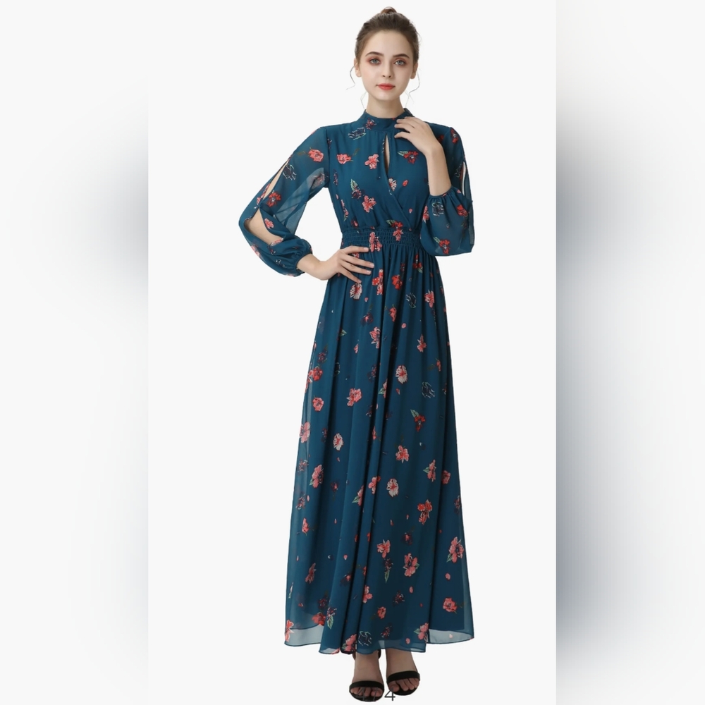 Kimi+Kai Neiman Marcus Maternity Finley Mock-Neck Floral-Print Maxi Dress